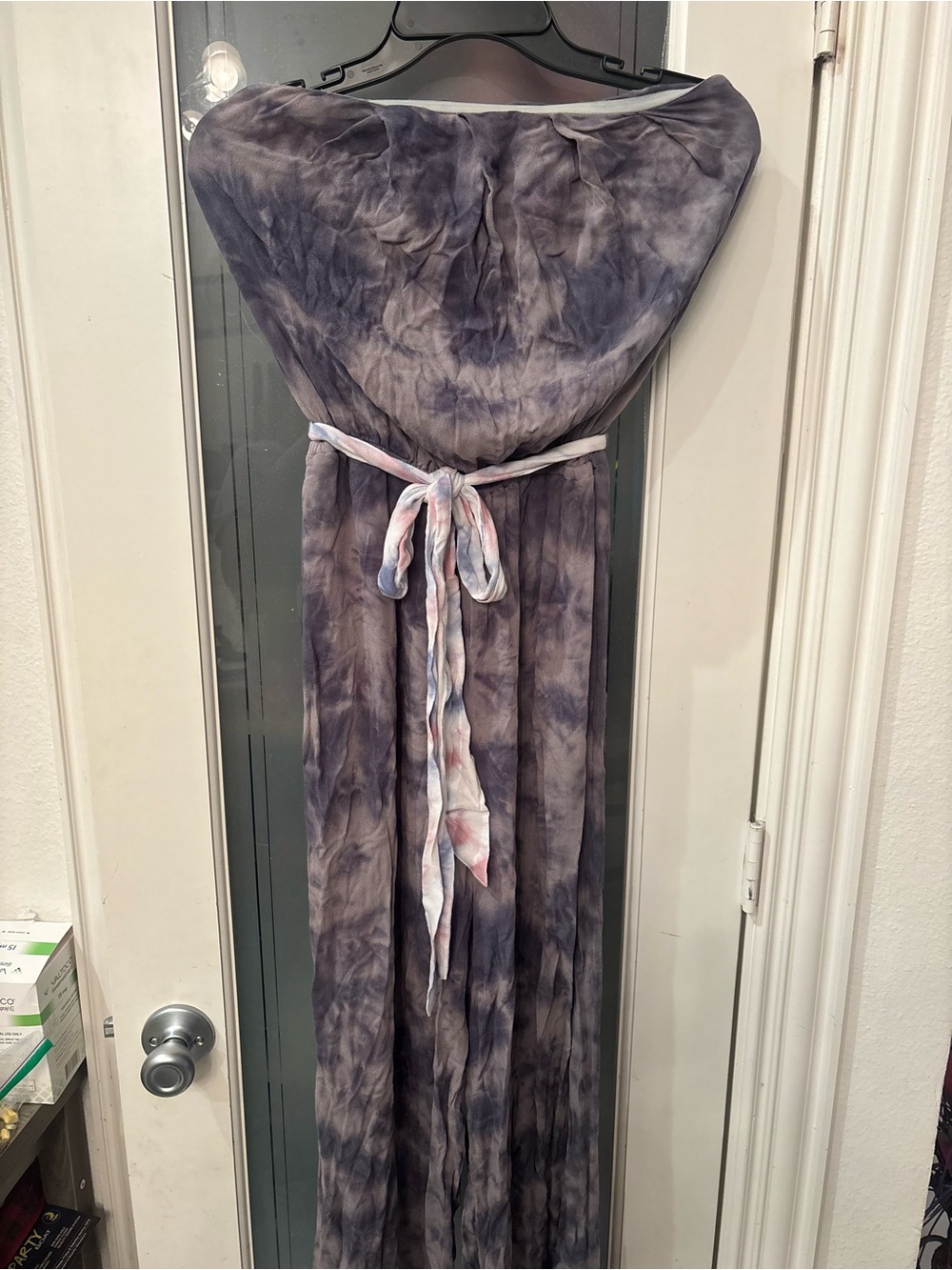 Free People Tie-Dye Velvet Curtain Panel in Gray and Blue with Tie-Back